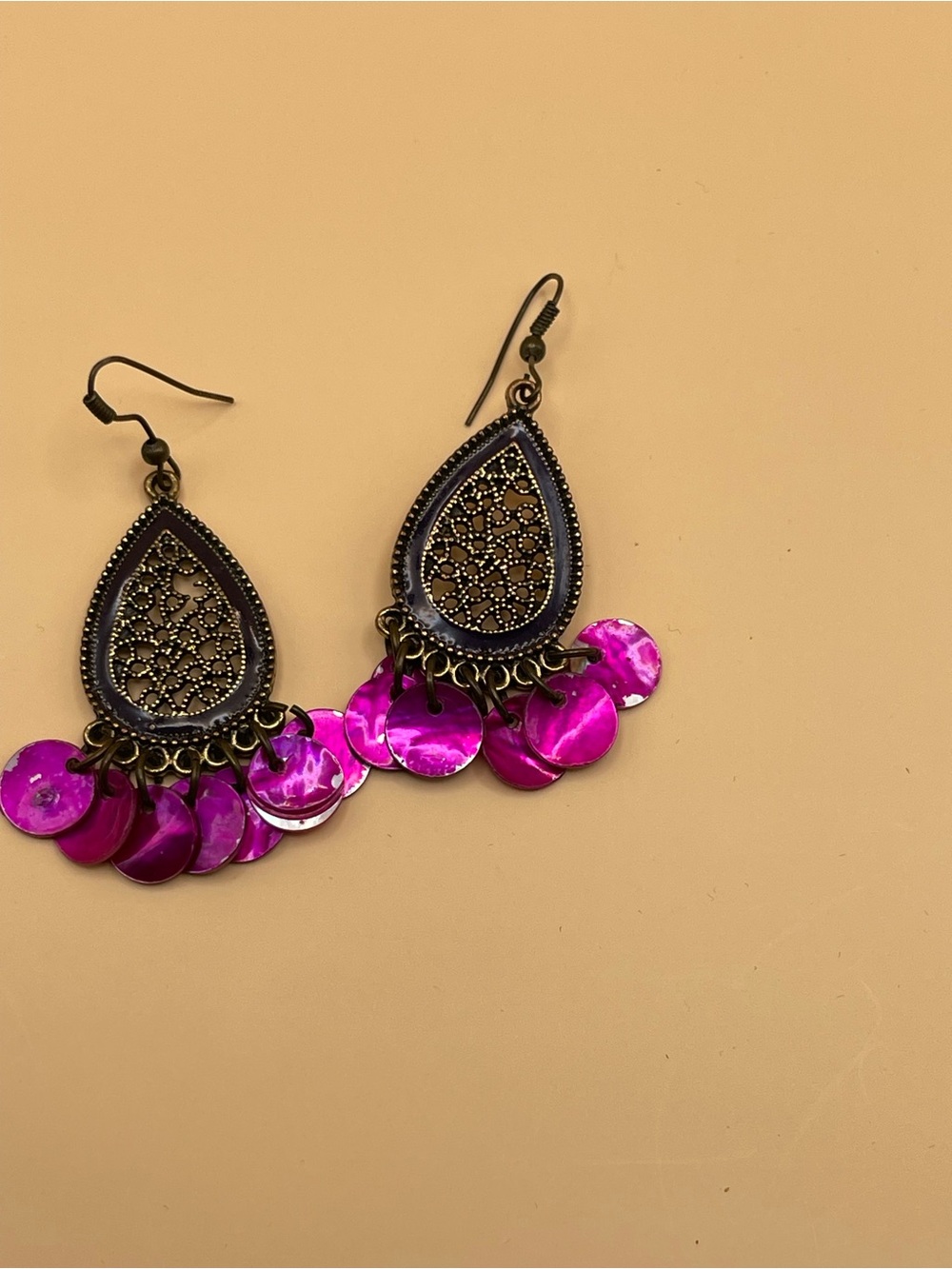 Vintage Boho Filigree Teardrop Chandelier Earrings - Picture 2 of 4